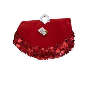 Red Mini Tree Skirt With Sequins 18-Inch Diameter Holiday Decor